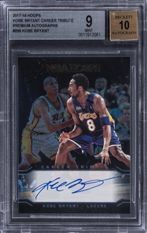 2017-18 Hoops "Kobe Bryant Career Tribute" Premium Autographs #299 Kobe Bryant Signed Card - BGS MINT 9/BGS 10 (#07/20)
